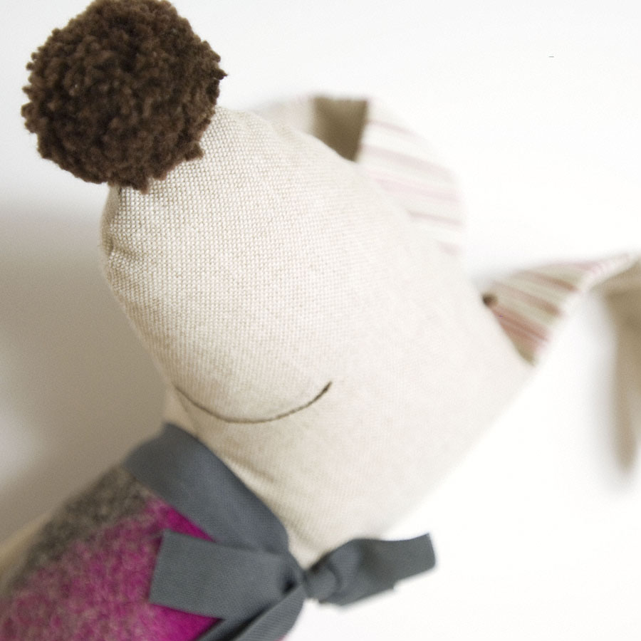 Ernesto The Soft Toy Dog * Pink And Grey Wool With Grey Loop on Luulla